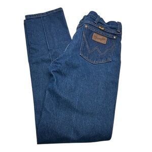 Men’s‎ Classic Brown Patch Wrangler Blue Straight Jeans Classic Style size 31x34